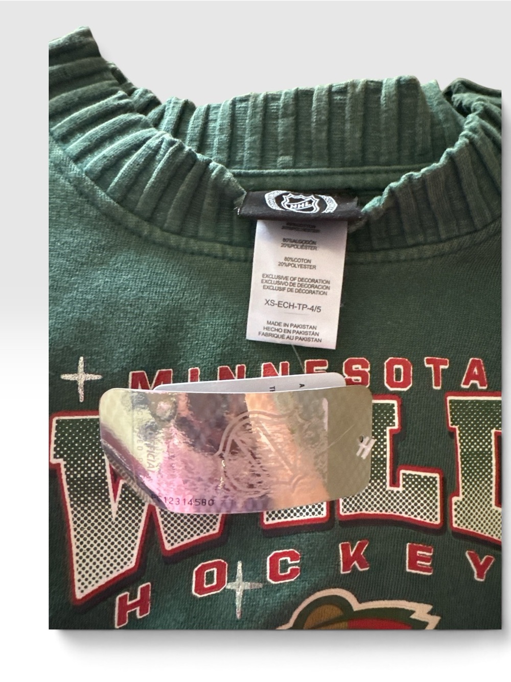 Kids Minnesota Wild Green Hockey Crewneck Sweatshirt(w/ distressing) Sz 4/5 - Picture 2 of 3
